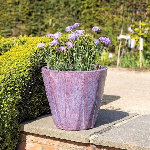 Primrose Round Glazed Terracotta Planter in Glossy Purple Mix, Diameter: 29 cm