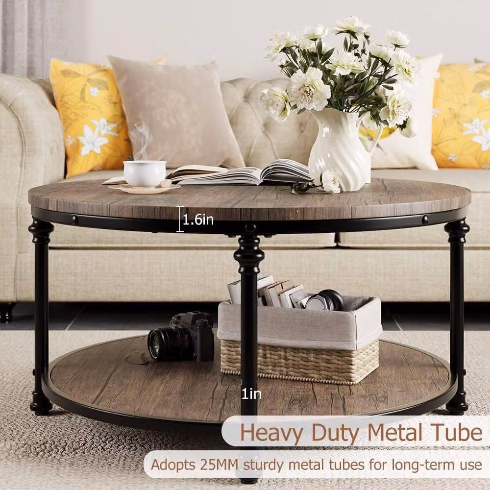 London Boutique 2-Tier Round Wooden Coffee Table in Brown, Diameter: 77 cm – 3