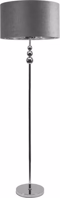 Marissa Chrome Stacked Ball Floor Lamp with Grey Velvet and Chrome Inner Shade in Silver