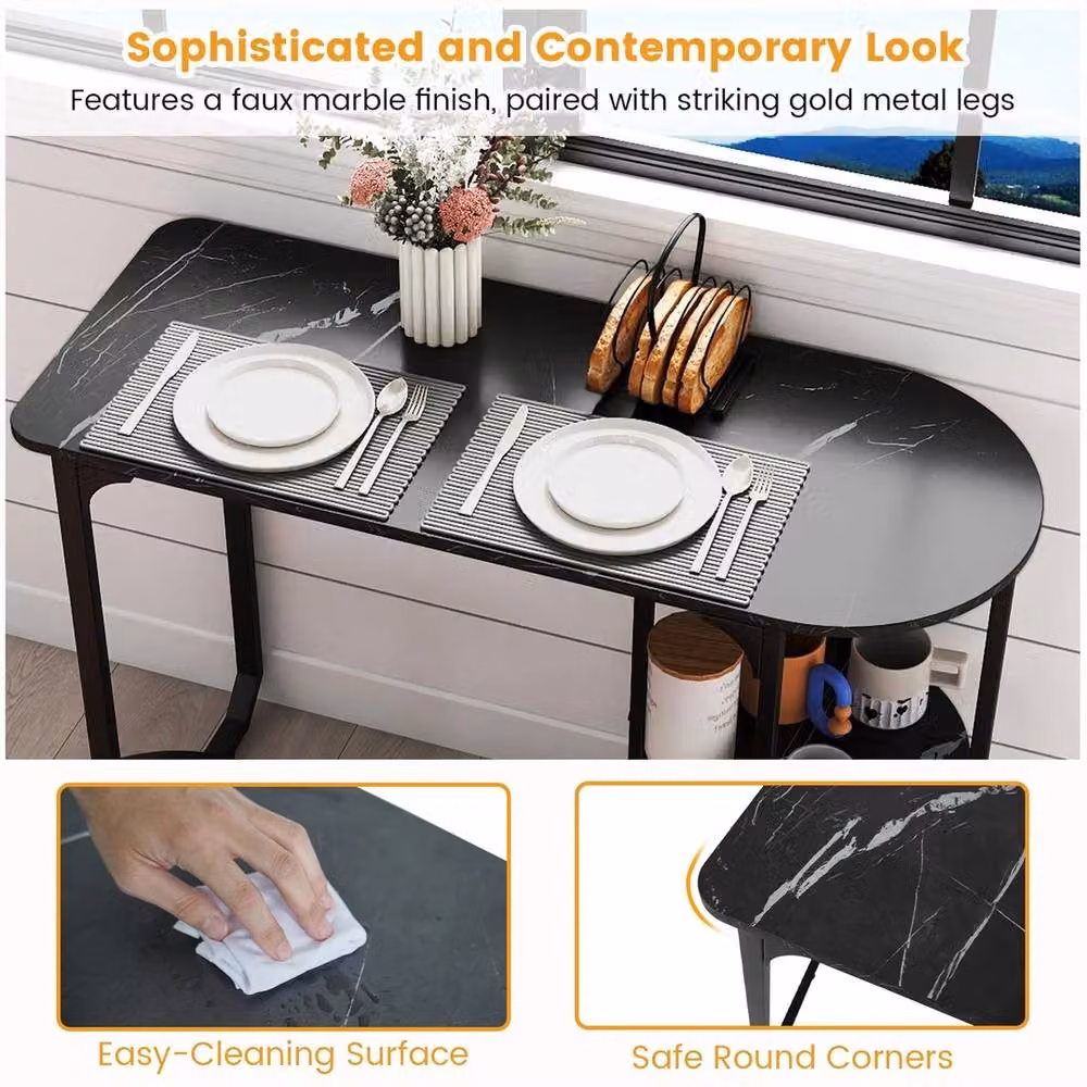 Havendro Bar Table and 2 Bar Stools Set with 2 Shelves, Black – 4