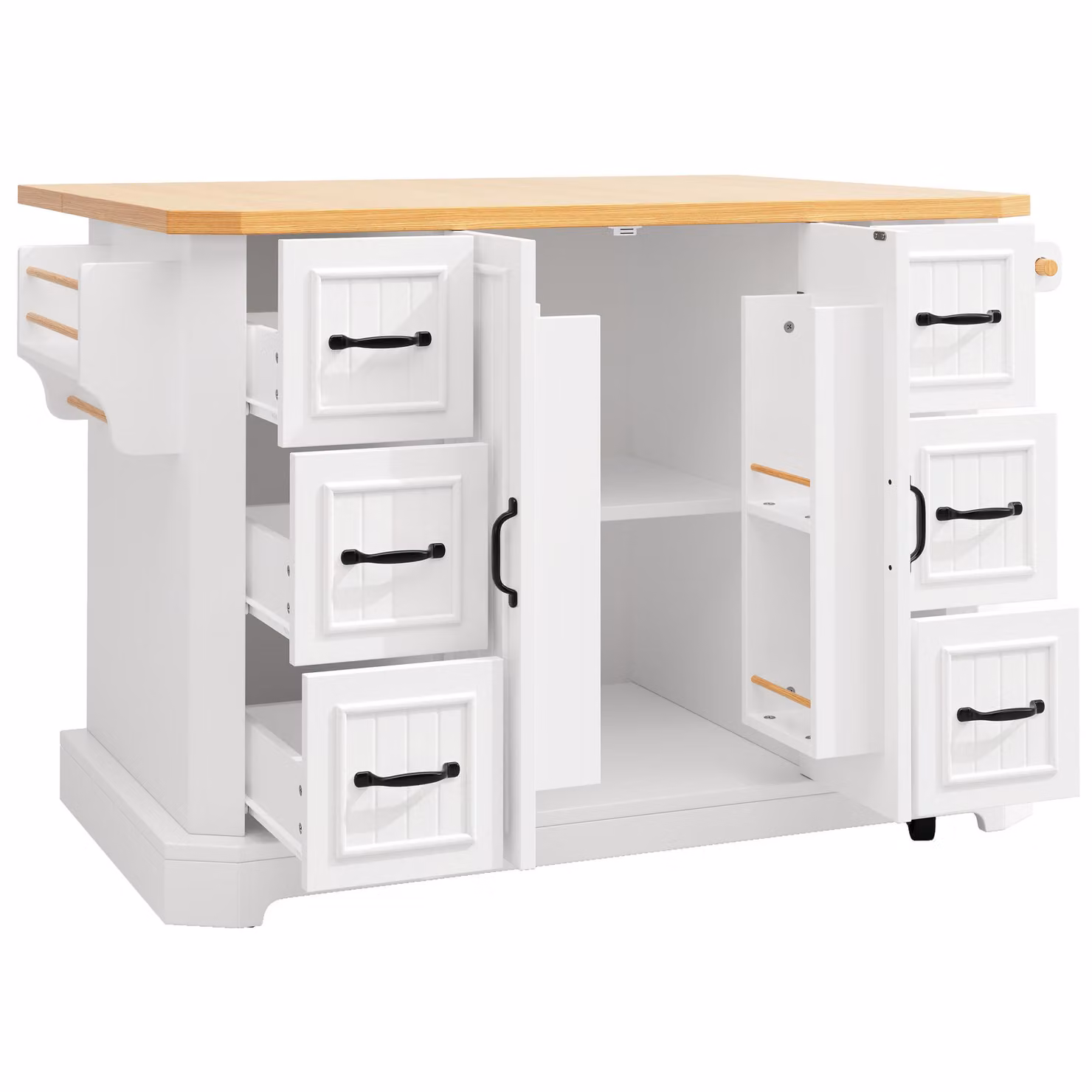 Aosom UK Mobile Kitchen Island with 2 Doors, 6 Drawers and Wood-Effect Worktop in White, W: 120 cm, D: 45 cm, H: 91 cm – 2