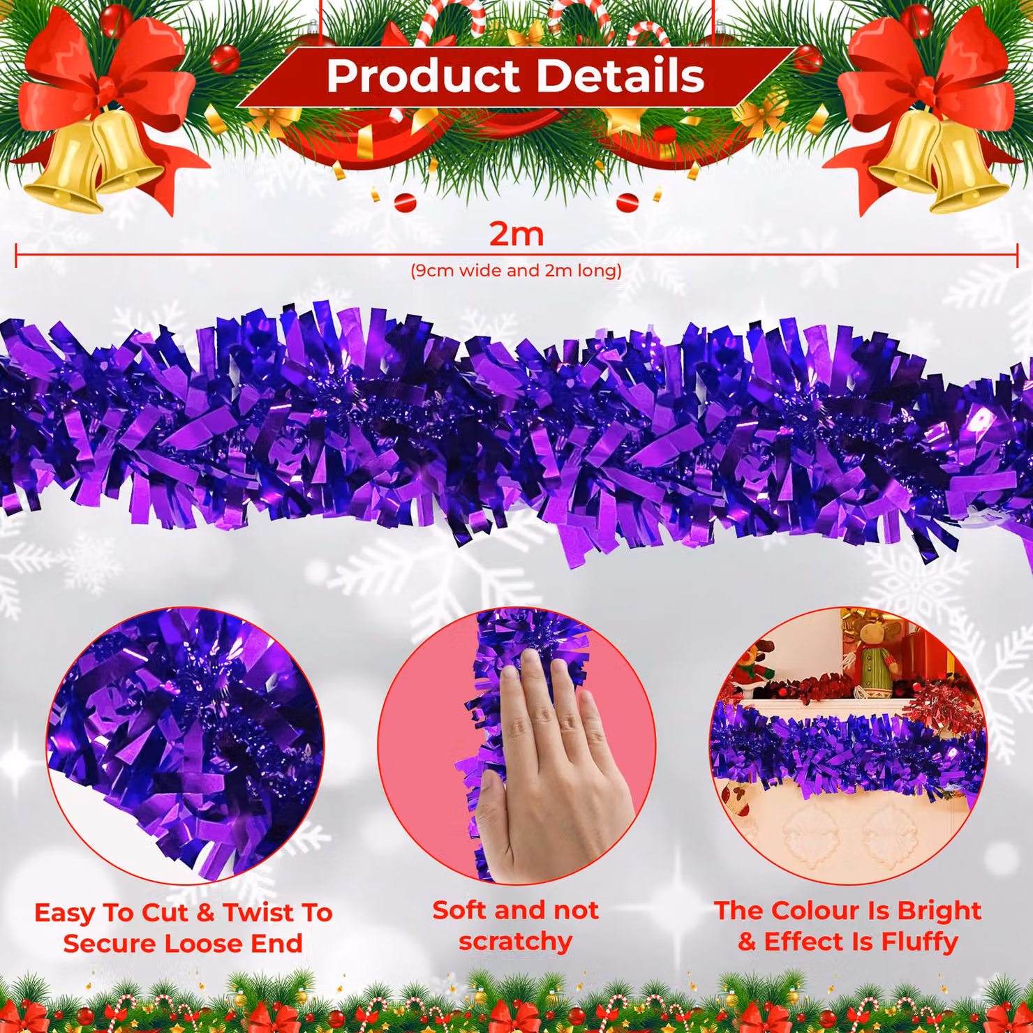 Neel Blue Shiny Metallic Chunky Tinsel Garland in Blue and Purple for Christmas and Parties – 2