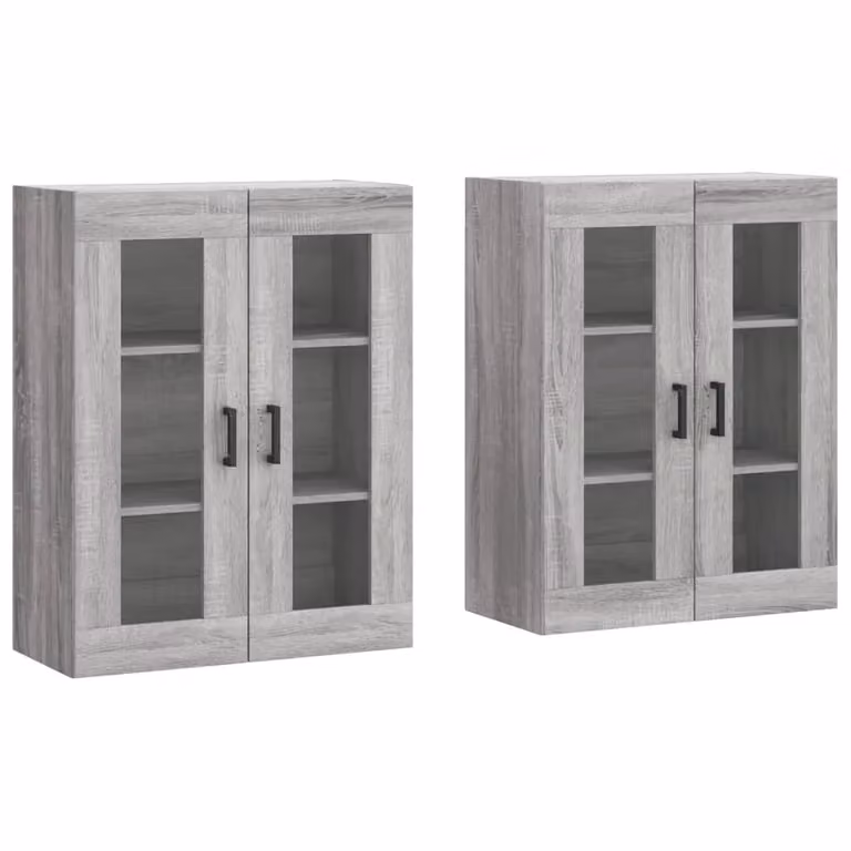 Berkfield Home Set of 2 Wall Mounted Cabinets in Grey Sonoma with Glass Doors