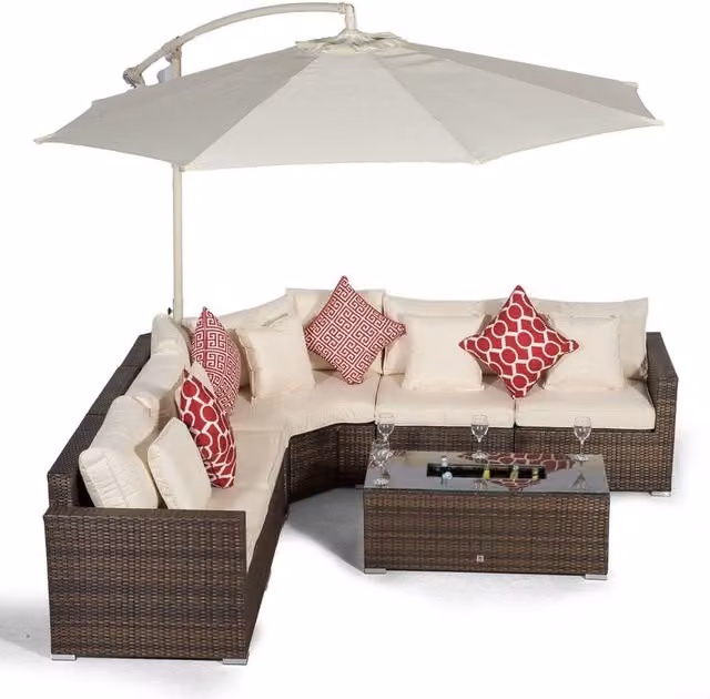 Giardino Santorini 5 Seat Rattan Corner Sofa Set with Drinks Cooler Coffee Table in Brown
