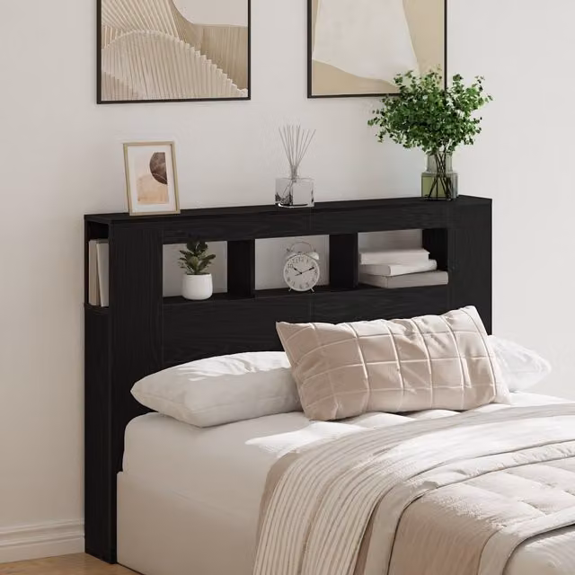 Berkfield Home LED Headboard in Black Oak, W: 140 cm, H: 103.5 cm, D: 18.5 cm – 1