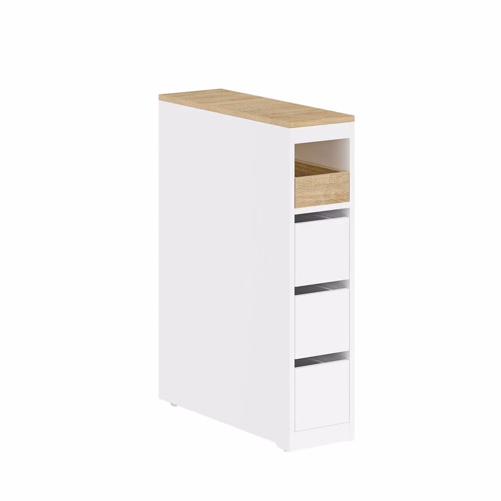 SoBuy Slim White Bathroom Side Cabinet with 3 Drawers and Open Shelf – 2