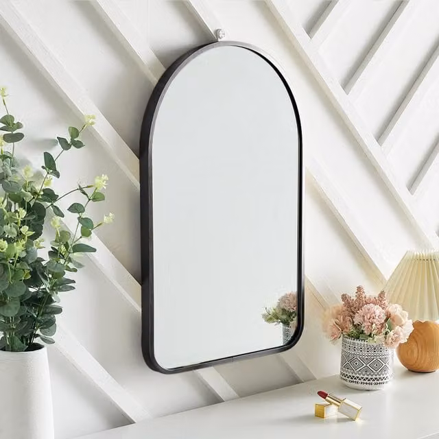 Livingandhome Modern Arch-Shaped Wall Mirror with Black Aluminum Alloy Frame
