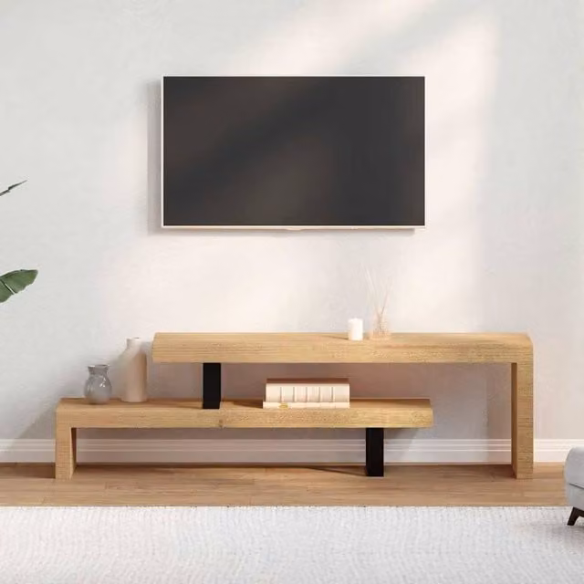 Berkfield Home Solid Mango Wood TV Stand in Brown with Metal Accents, W/D/H: 120 x 40 x 30 cm