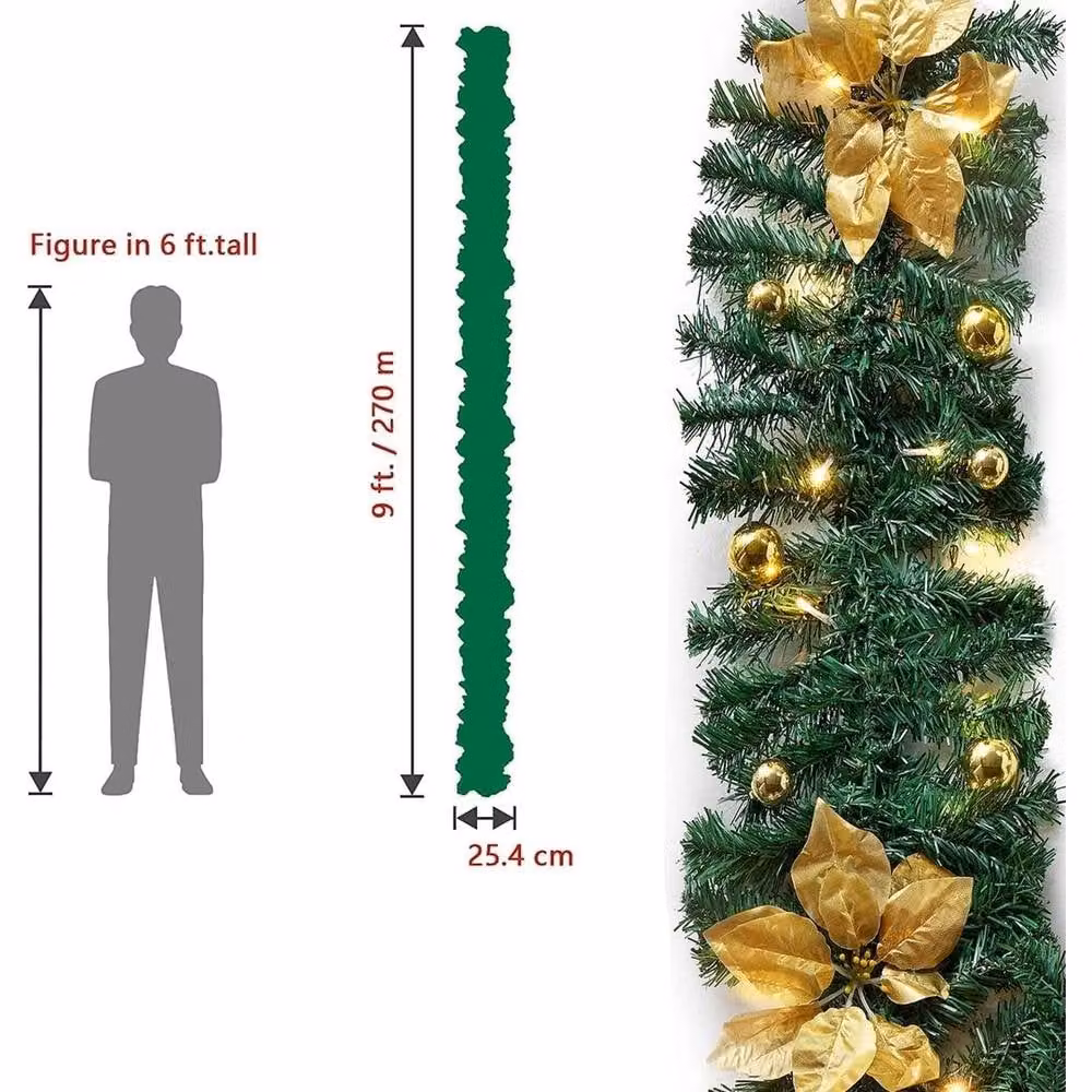 NESTLUNE Green Christmas Garland with Warm White Lights, W: 100 cm, D: 15 cm – 2