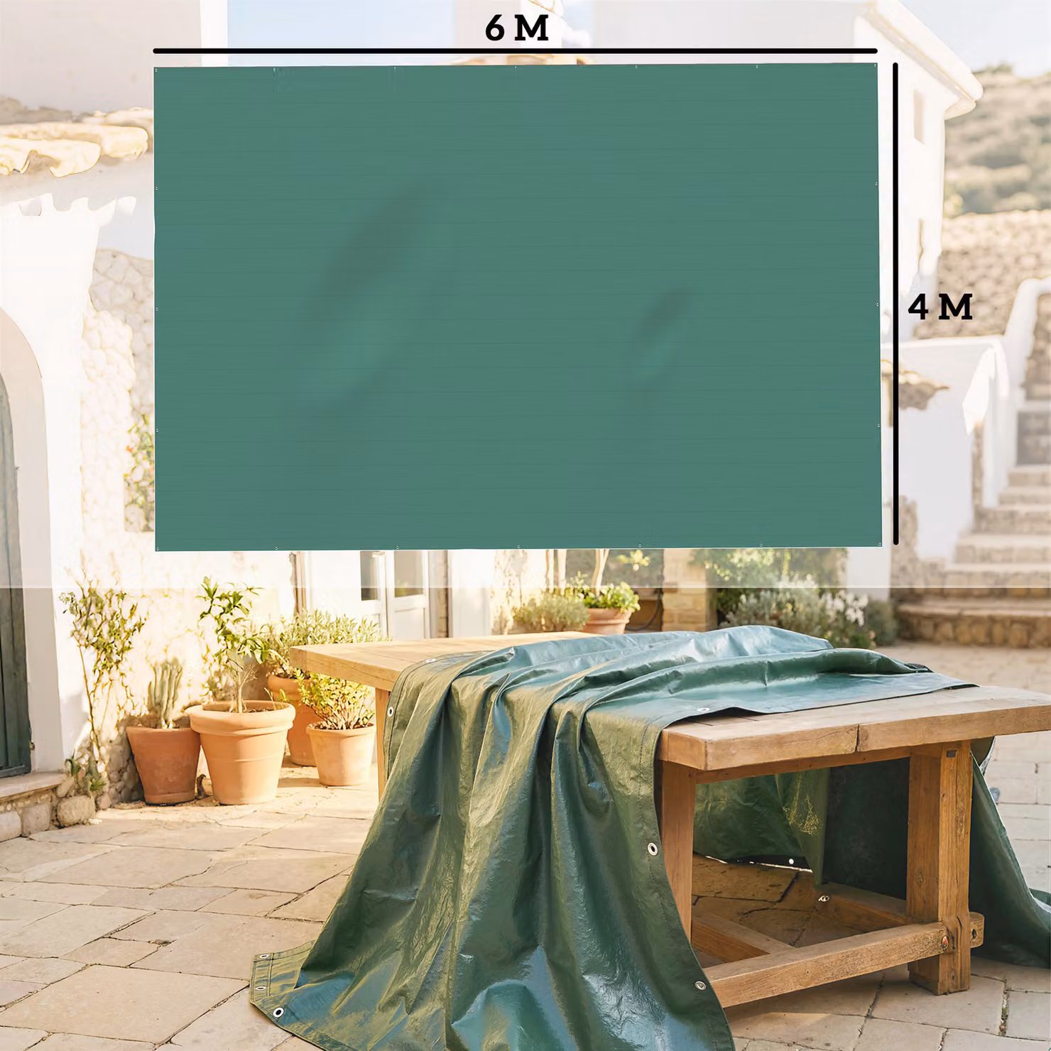 Outsunny Green Waterproof Tarpaulin, 4 x 6m Tear-Resistant PE Tarp with Reinforced Grommets and UV Protection – 3
