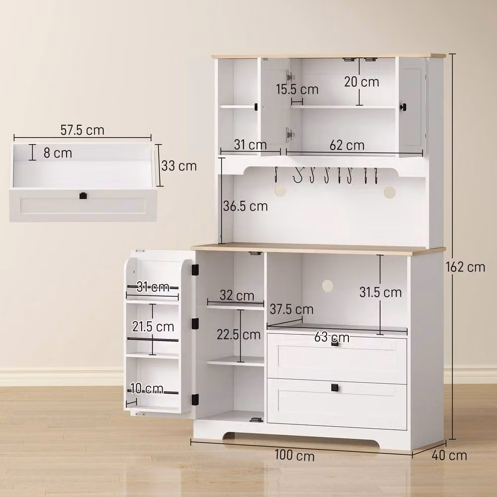 HOMCOM Modern White Kitchen Cupboard Tall Unit with 2 Cabinets and 2 Drawers – 2