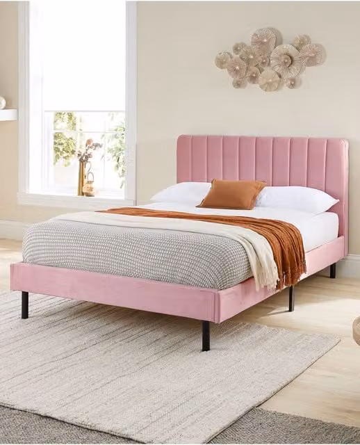 Aspire Rosella Pink Velvet Upholstered Super King Bed W/D/H: 200 x 200 cm