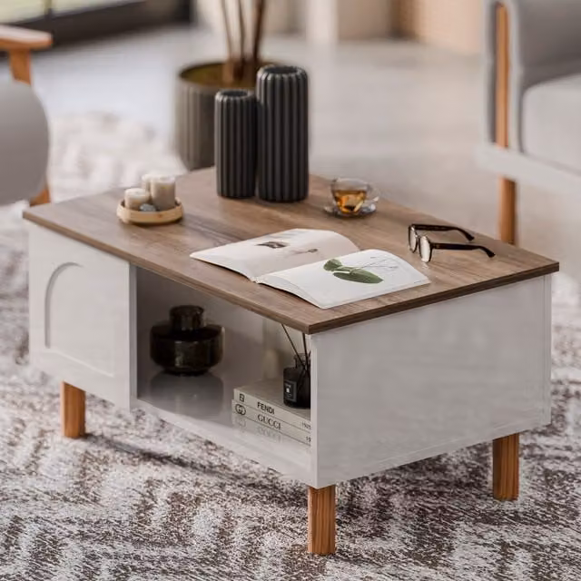 Decorotika Bohem Coffee Table in White and Walnut