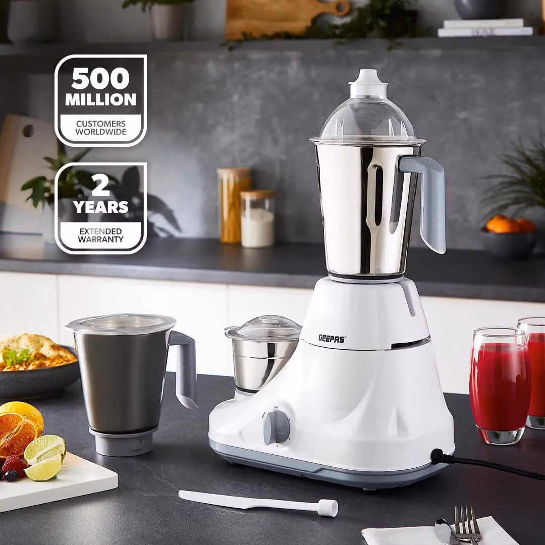 Geepas 750W Electric Mixer Grinder and Kitchen Blender with 3 Stainless Steel Jars, White – 2