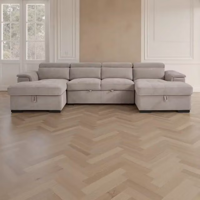 Home & Love Alaya U-Shape Fabric Sofa Bed in Beige