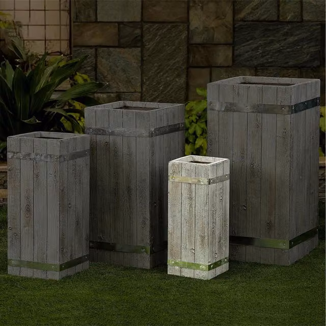 Gudrum Ottawa Polystone Rectangular Pillar Planter Tub, Grey, Width: 20 cm