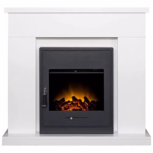 Adam Fires & Fireplaces Adam Lomond Fireplace in Pure White with Oslo Electric Inset Stove in Black – 1