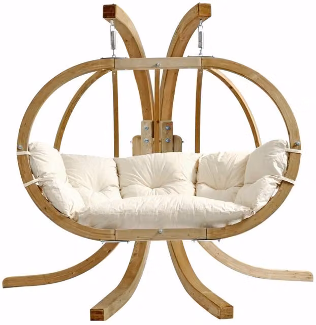 Amazonas Globo Royal Double Hanging Egg Chair Set with Wooden Stand in Oliva, Green and Beige – 1