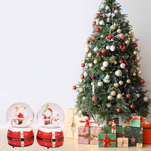 Shatchi Musical Christmas Snowglobe with Santa and Tree Scene in Red, W/D/H: 10 x 10 x 15 cm – 4