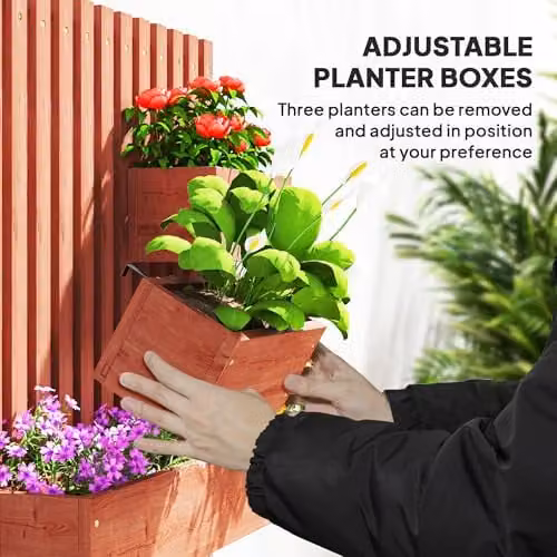 Outsunny Brown Wooden Wall-mounted Garden Planters with Trellis and Tub – 4