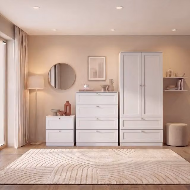 Vida Designs Altino 3 Piece White Engineered Wood Bedroom Set Including Wardrobe, Chest of Drawers and Nightstand