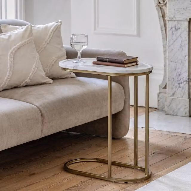 OHS White Marble Effect Oval C-Shaped Coffee Table – 1