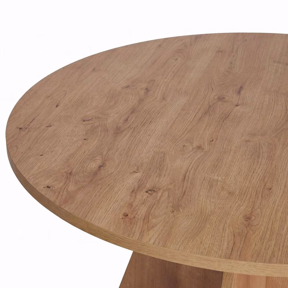 FWStyle Round Natural Oak Dining Table and 4 Grace Chestnut Dining Chairs in Brown – 2