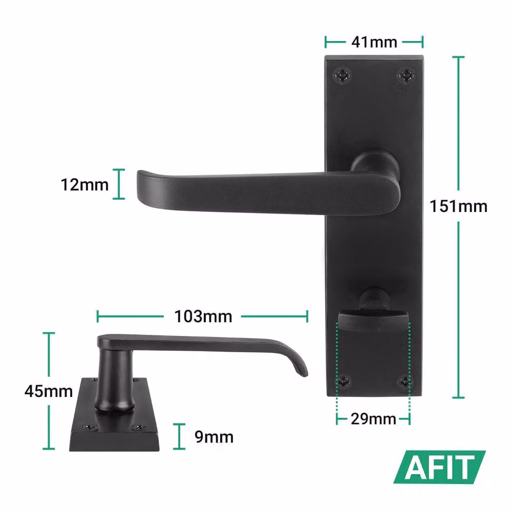 AFIT Matt Black Bathroom Door Handle Set with Backplate and Hinges, 1 Pair – 2