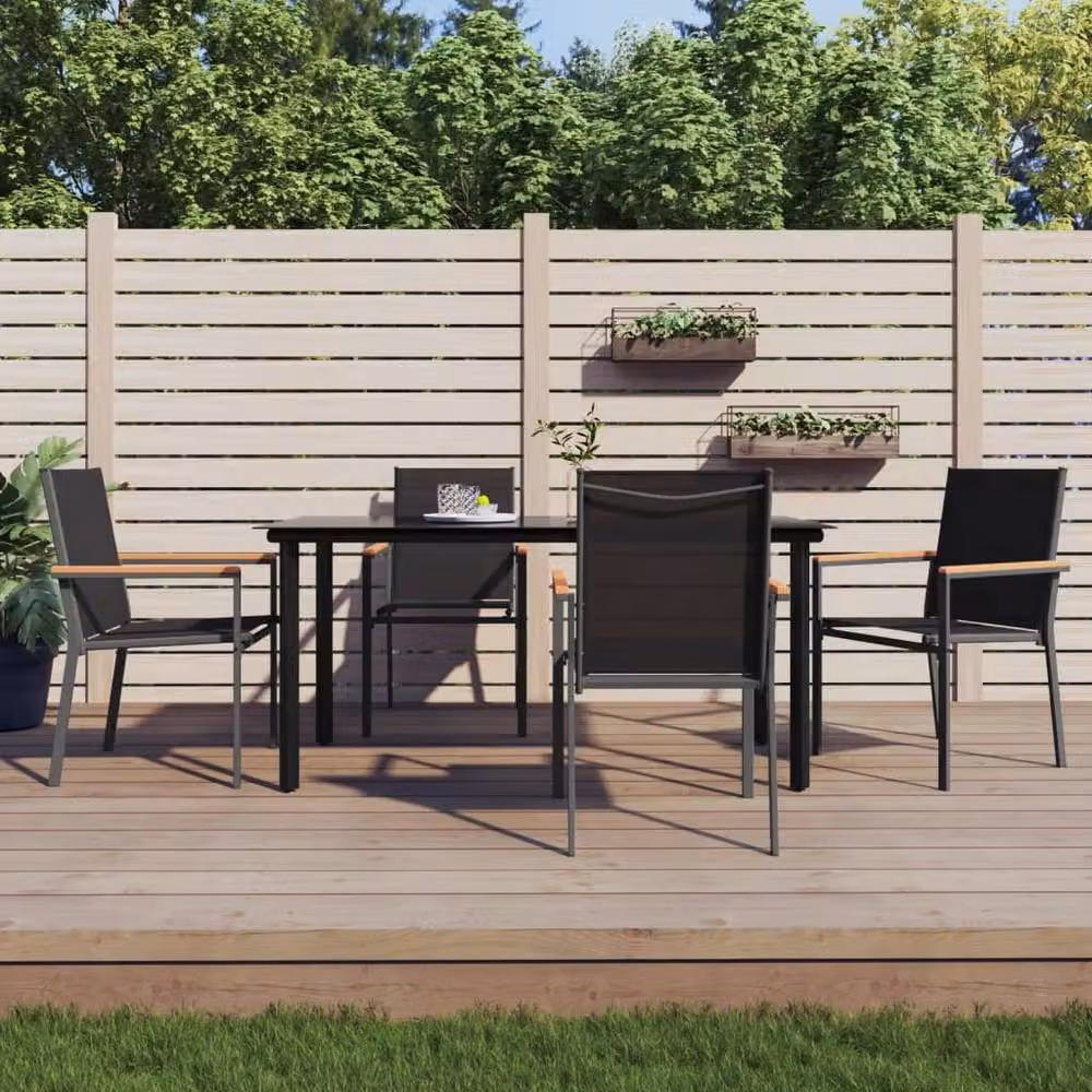 Berkfield Home Beautiful 5 Piece Garden Dining Set in Black Textilene and Steel – 2