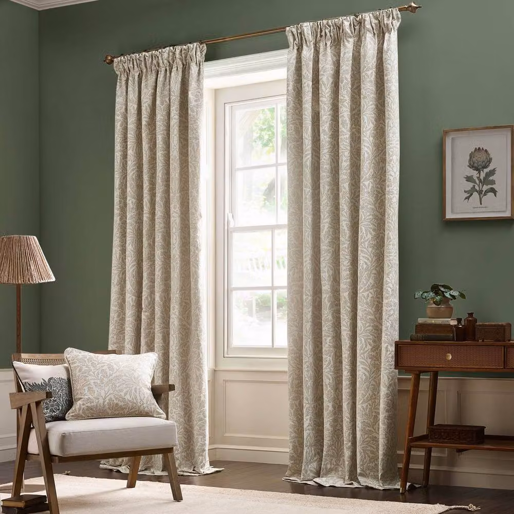 Morris & Co Acorn Tonal Matt Jacquard Pencil Pleat Curtains in Ivory, Width: 229 cm, Drop: 229 cm – 2