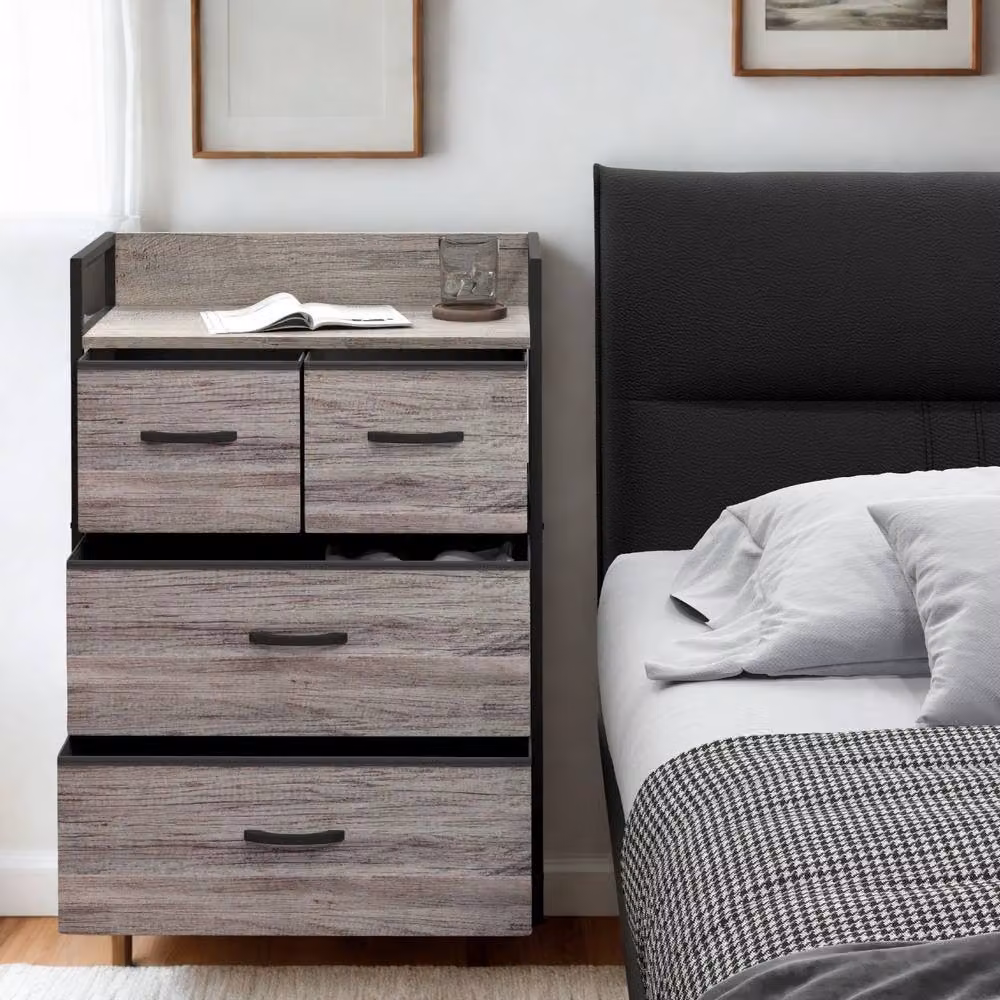 FURNOS Industrial 4 Fabric Drawer Chest Storage Unit with Shelftop, Grey – 2