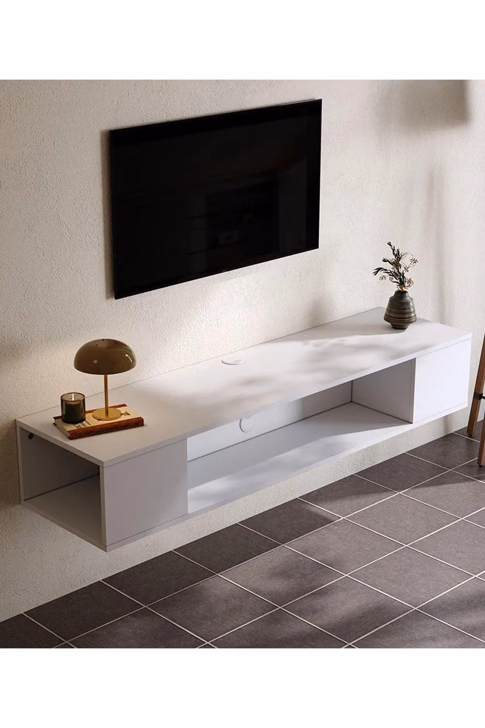 H&O Direct Modern Style Wall Mounted Floating TV Stand Cabinet in White – 2