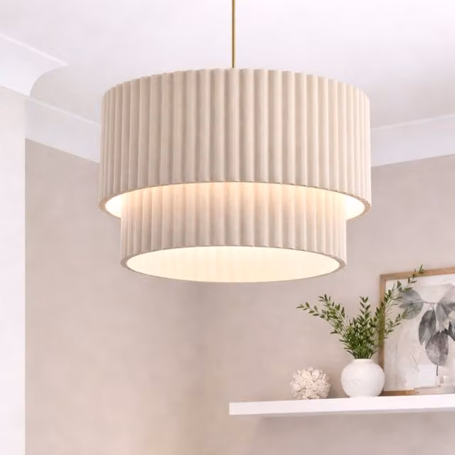 CGC Allegra Oatmeal Linen Fine Scallop 2 Tier Large Lampshade - Beige