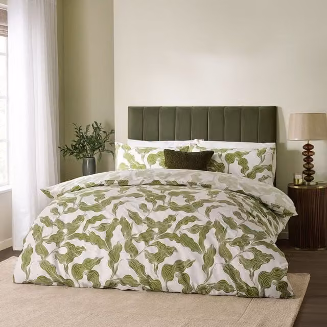 HOEM Lauro Reversible Floral Cotton Duvet Cover Set in Green, W/D/H: 180 x 200 cm – 1