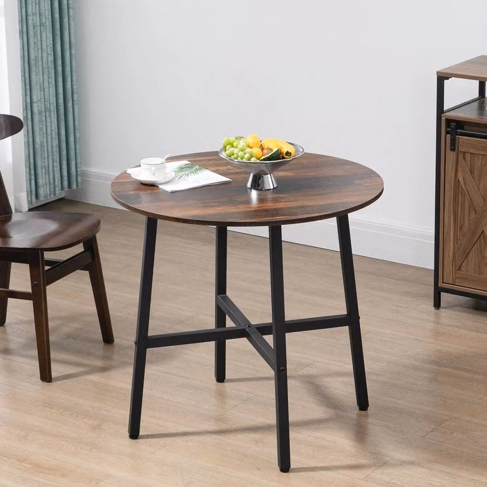 NESTLUNE Round Kitchen and Dining Table in Brown and Black – 2