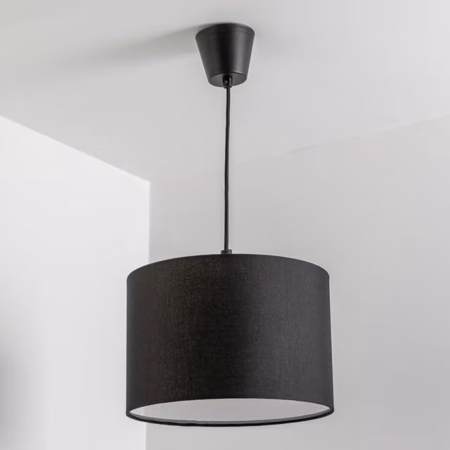 CGC Lighting Modern Black Fabric Drum Pendant Lamp Shade with Opal White Bottom Diffuser – 3