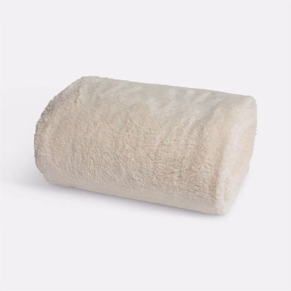 OHS Large Fluffy Teddy Fleece Throw Blanket in Beige, W: 200 cm, D: 240 cm – 2