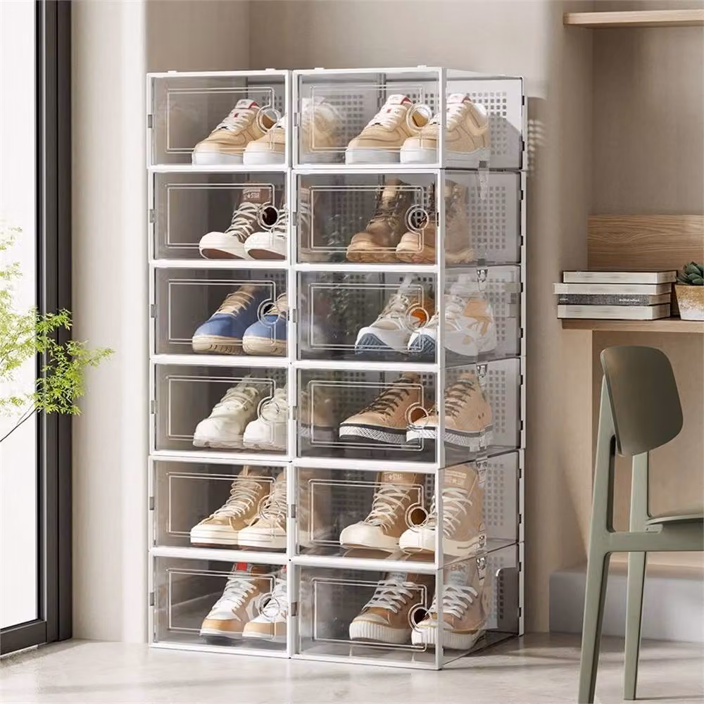 FLAVORA Set of 12 White and Transparent Foldable Shoe Storage Boxes with Metal Frames – 2