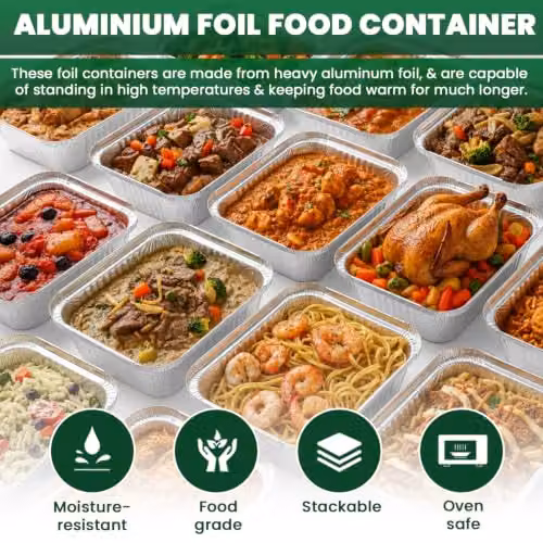 ECONX Silver Aluminium Foil Rectangular Food Containers with Lids, Pack of 500 – 6
