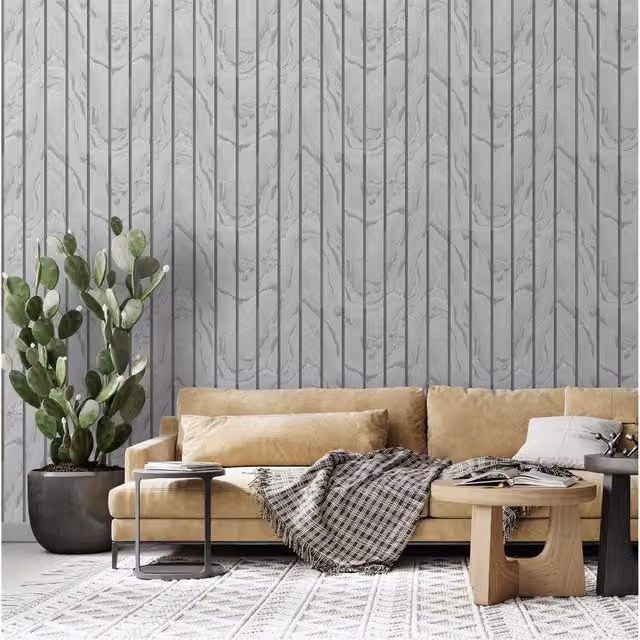 Muriva Modern Woodgrain Panel Look Wallpaper in Silver