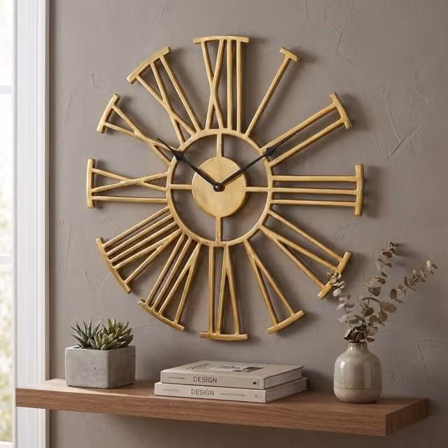 Garden Greatness Antique Brass Numerals Analog Wall Clock in Black and Gold