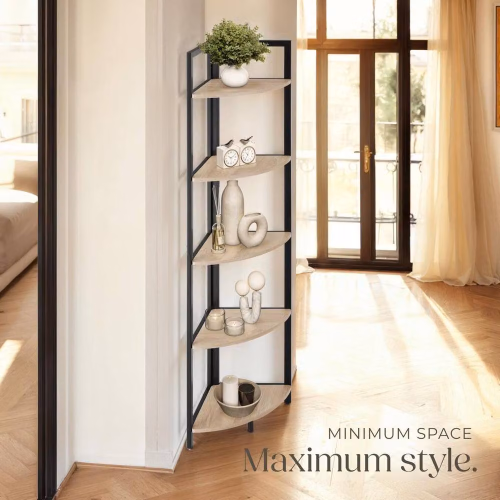 tectake Castlebar 5 Tier Corner Shelving Unit in Light Brown – 5