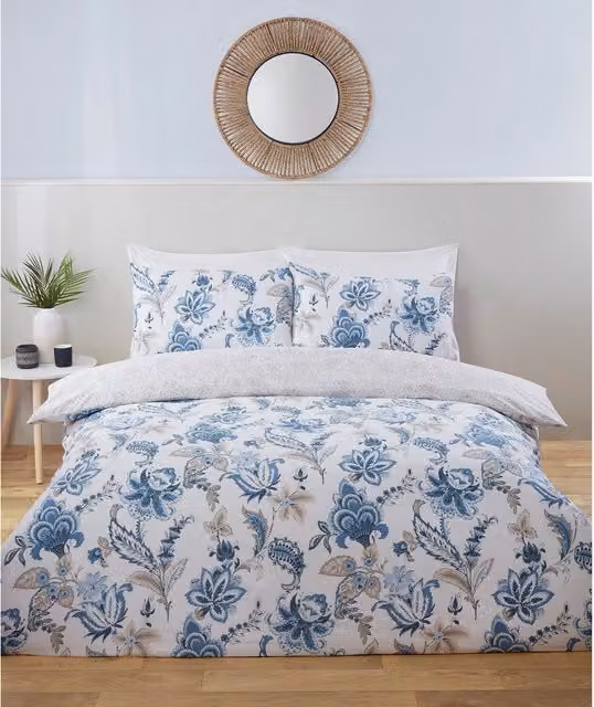 Divante Safia Reversible Floral Duvet Set, Blue and Multicolour, 200 x 200 cm
