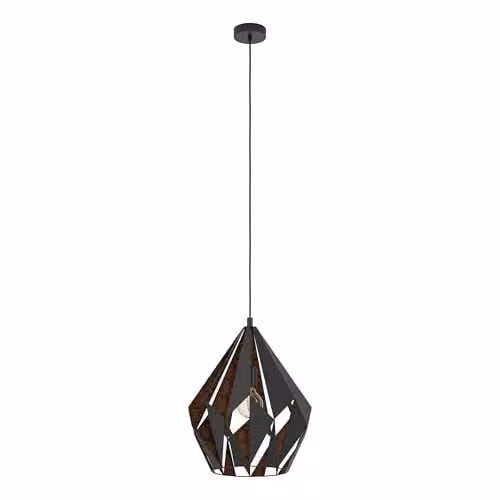 Eglo Carlton 1 Vintage Suspended Pendant Light in Black Metal, W: 38 cm, D: 38 cm, H: 150 cm