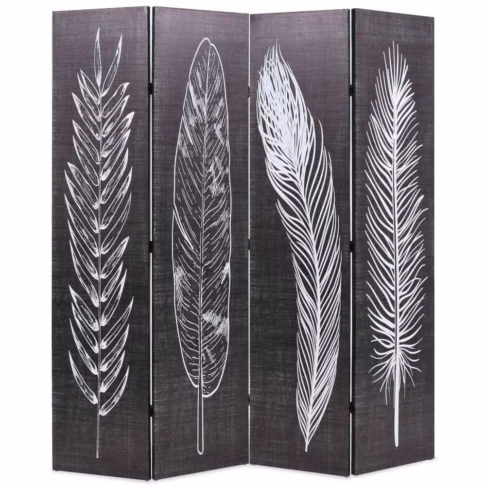 Berkfield Home Decorative Folding Room Divider with Black and White Feather Print, W: 160 cm, H: 170 cm – 2