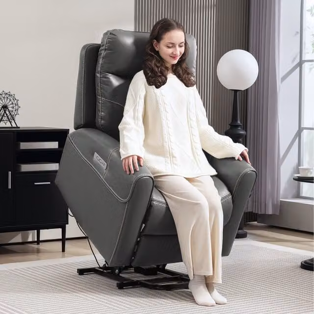 HOMCOM Overstuffed Power Lift Recliner Chair with USB Ports in Dark Grey