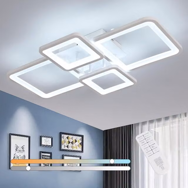 Pheashine Modern White LED Ceiling Light with Remote Control and Dimmable CCT Settings
