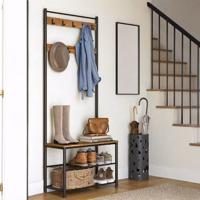 VASAGLE Industrial Hall Tree with Bench and Coat Rack in Bronze