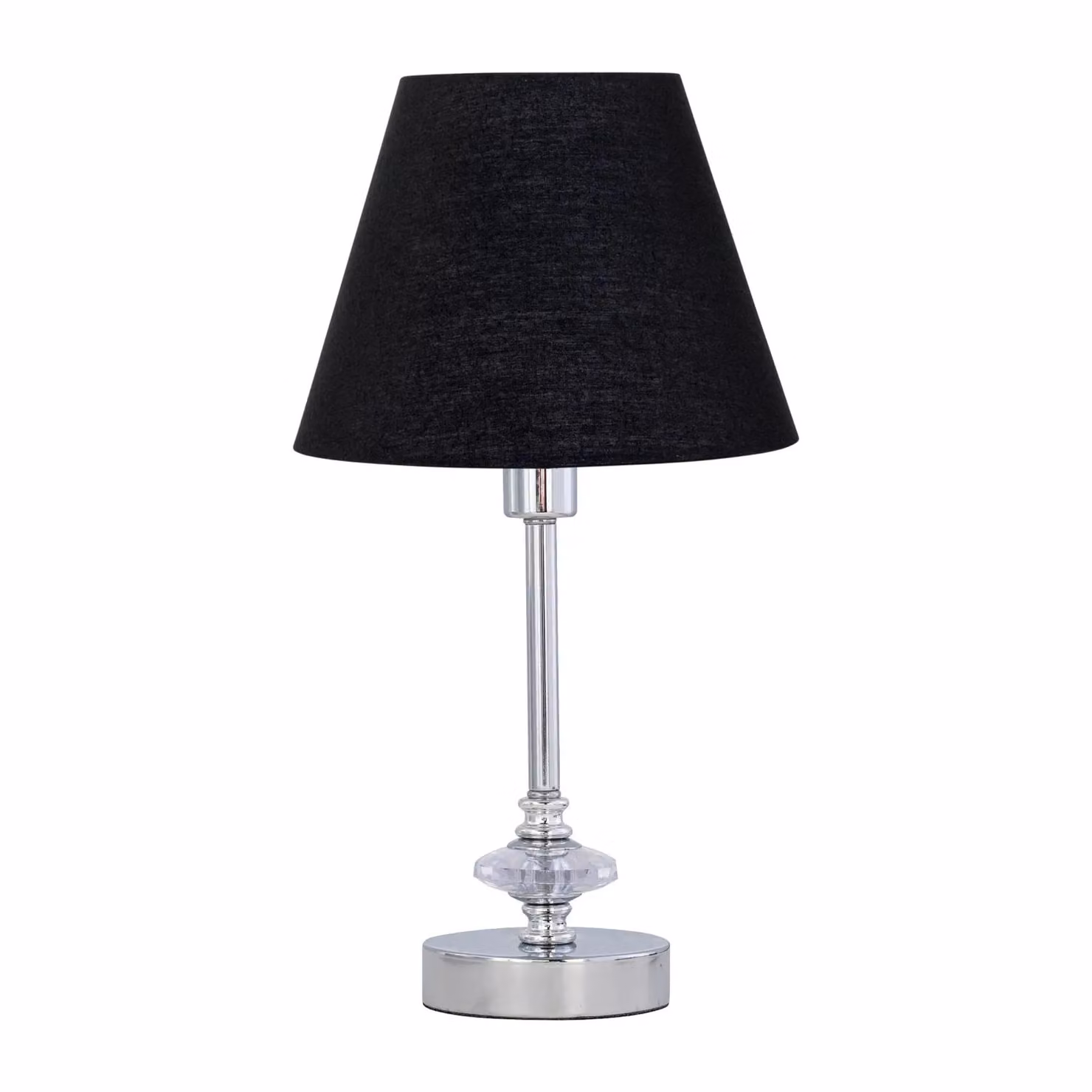 First Choice Lighting Set of 2 Chrome Jewelled Table Lamps with Black Fabric Cone Shades in Silver – 2