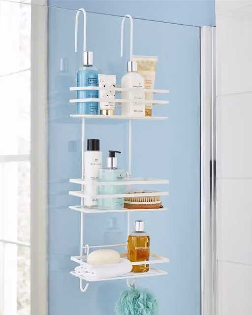 House of Home 3 Tier Over The Door Shower Caddy Hanging Bathroom Storage Organiser in White